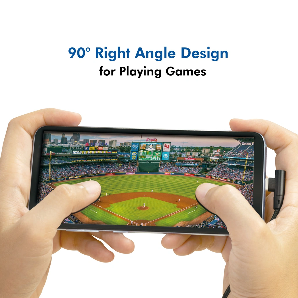 USB-A till USB-C Kabel Vinklad Flätad 15W 0,3m Svart