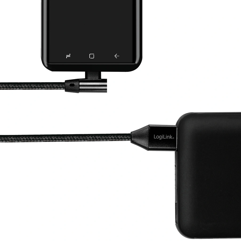 USB-A till USB-C Kabel Vinklad Flätad 15W 1m Svart