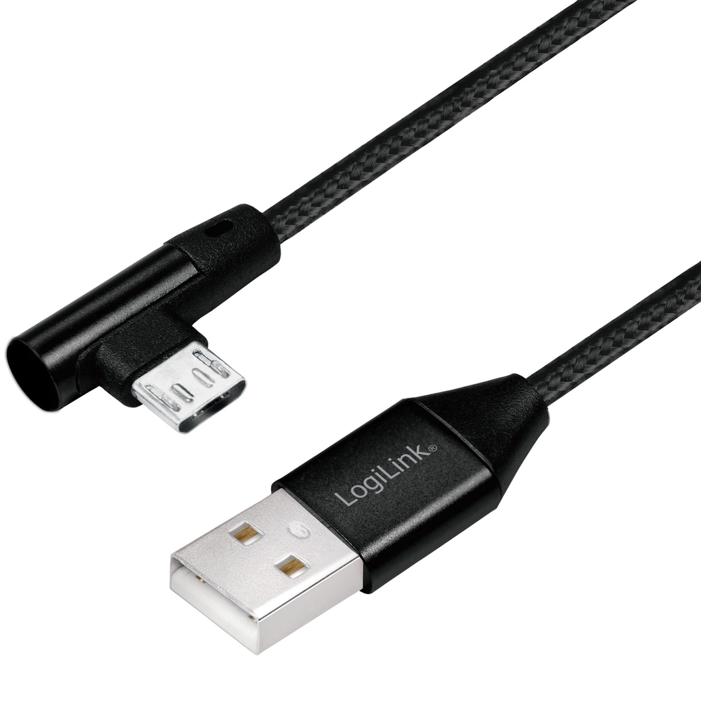 USB-A till MicroUSB Kabel Vinklad Flätad 15W 1m Svart