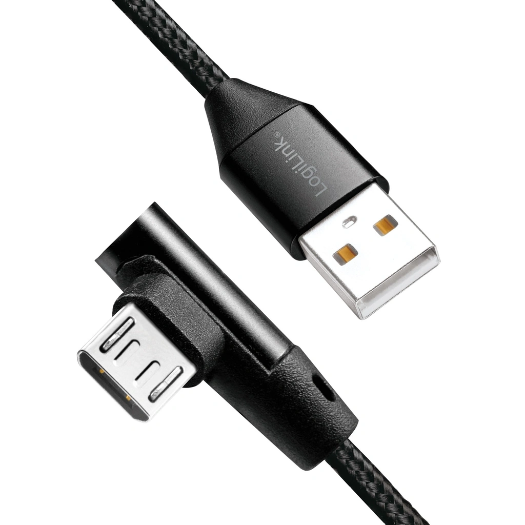 USB-A till MicroUSB Kabel Vinklad Flätad 15W 1m Svart