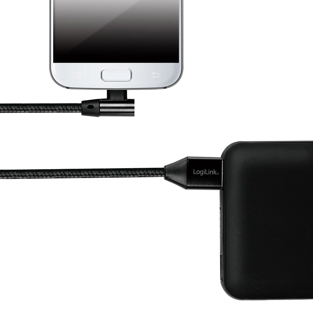 USB-A till MicroUSB Kabel Vinklad Flätad 15W 1m Svart