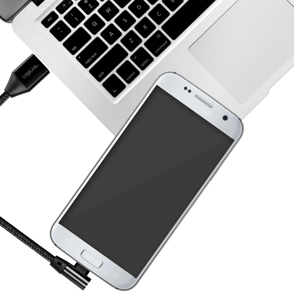 USB-A till MicroUSB Kabel Vinklad Flätad 15W 1m Svart