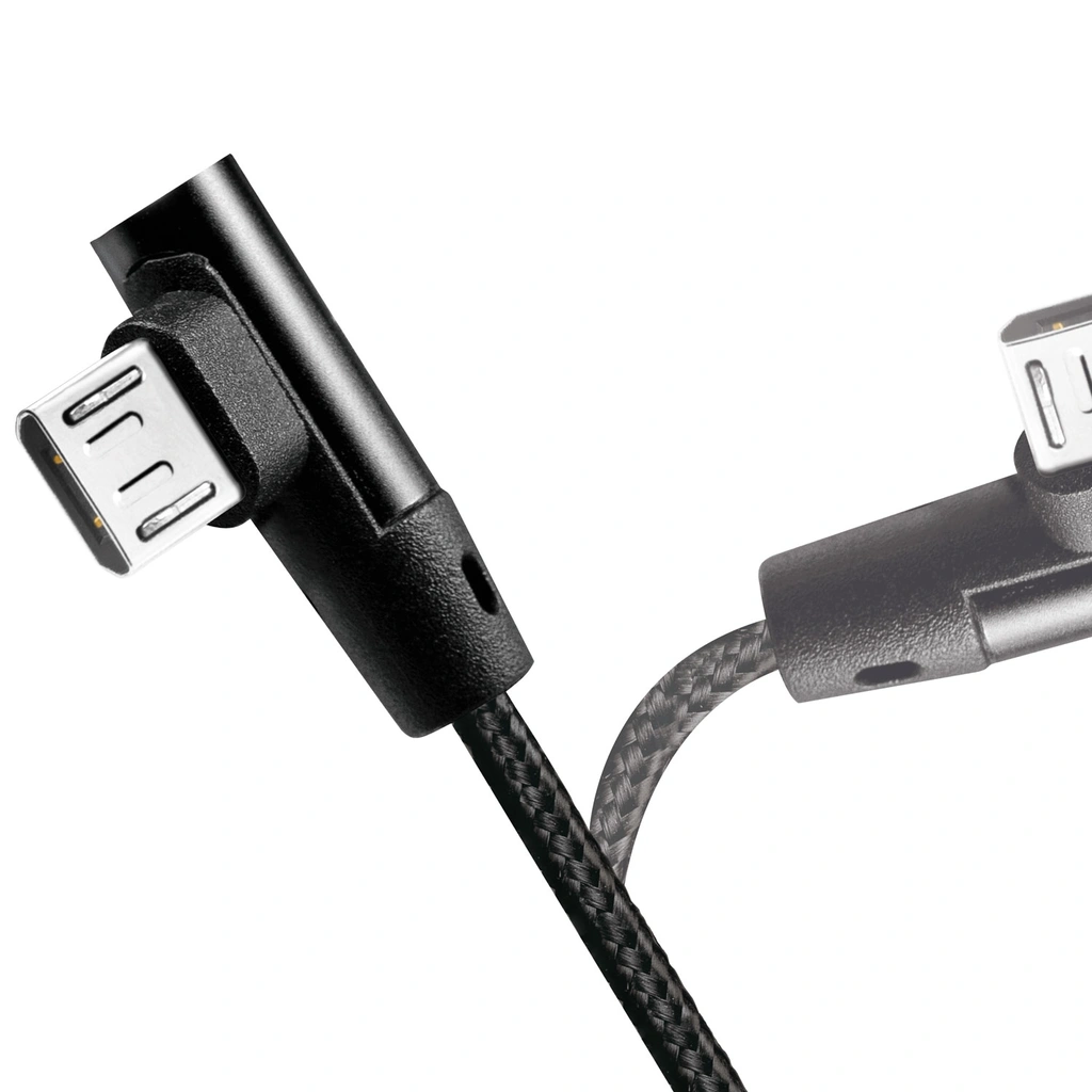 USB-A till MicroUSB Kabel Vinklad Flätad 15W 1m Svart