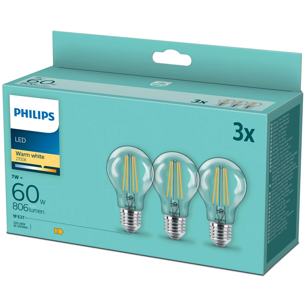 3-pack LED E27 Normal Klar 60W 806lm