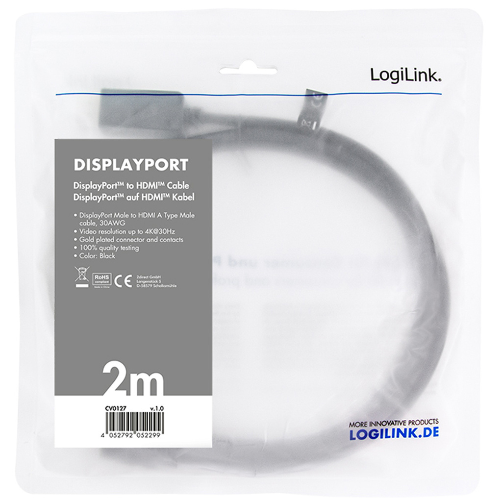 DisplayPort 1.2 -> HDMI 1.4 4K 2m Svart