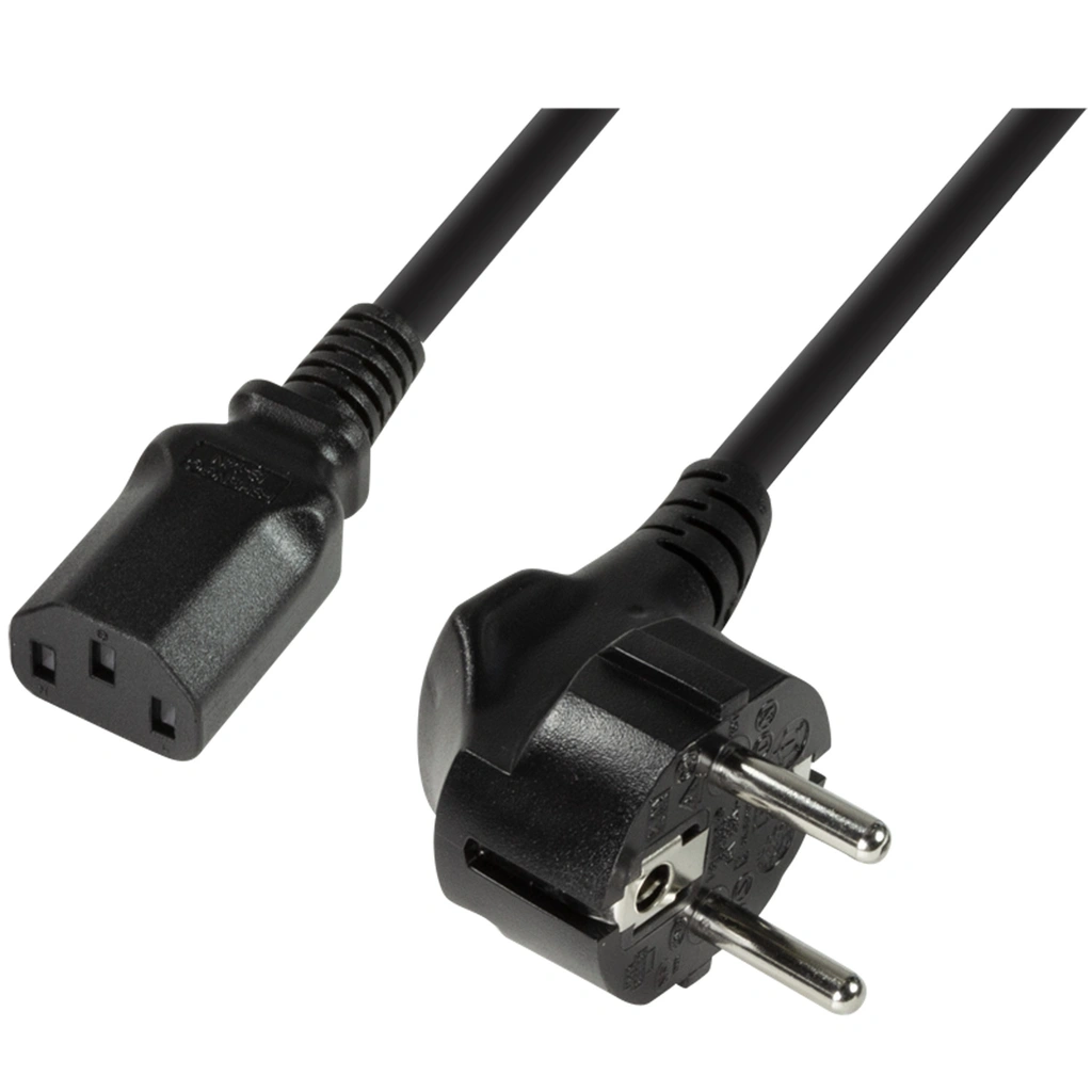 Power cable CEE 7/7 90° to C13 Straight 1.8m Black