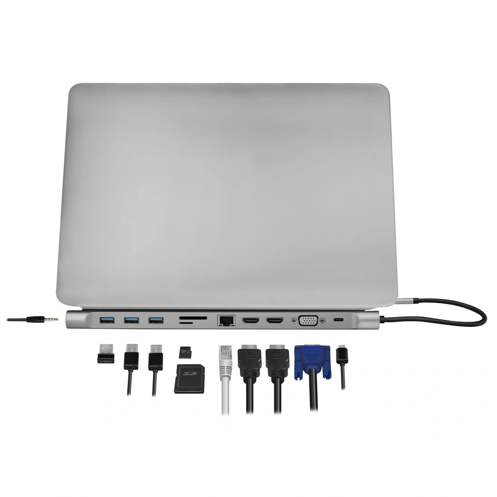 USB-C-dockningsstation 11-i-1 HDMI/VGA/RJ45/USB-C 100W